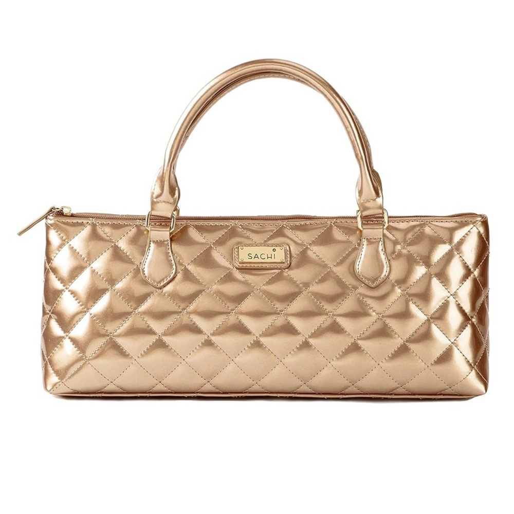 SACHI Gold Quilted Insulated Wine Cooler Tote Bag BPA Free Zip Top